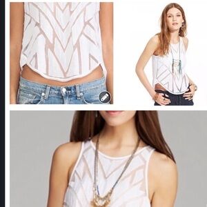 Free People Cotton Blend Geometric Shape Boho Tank Top